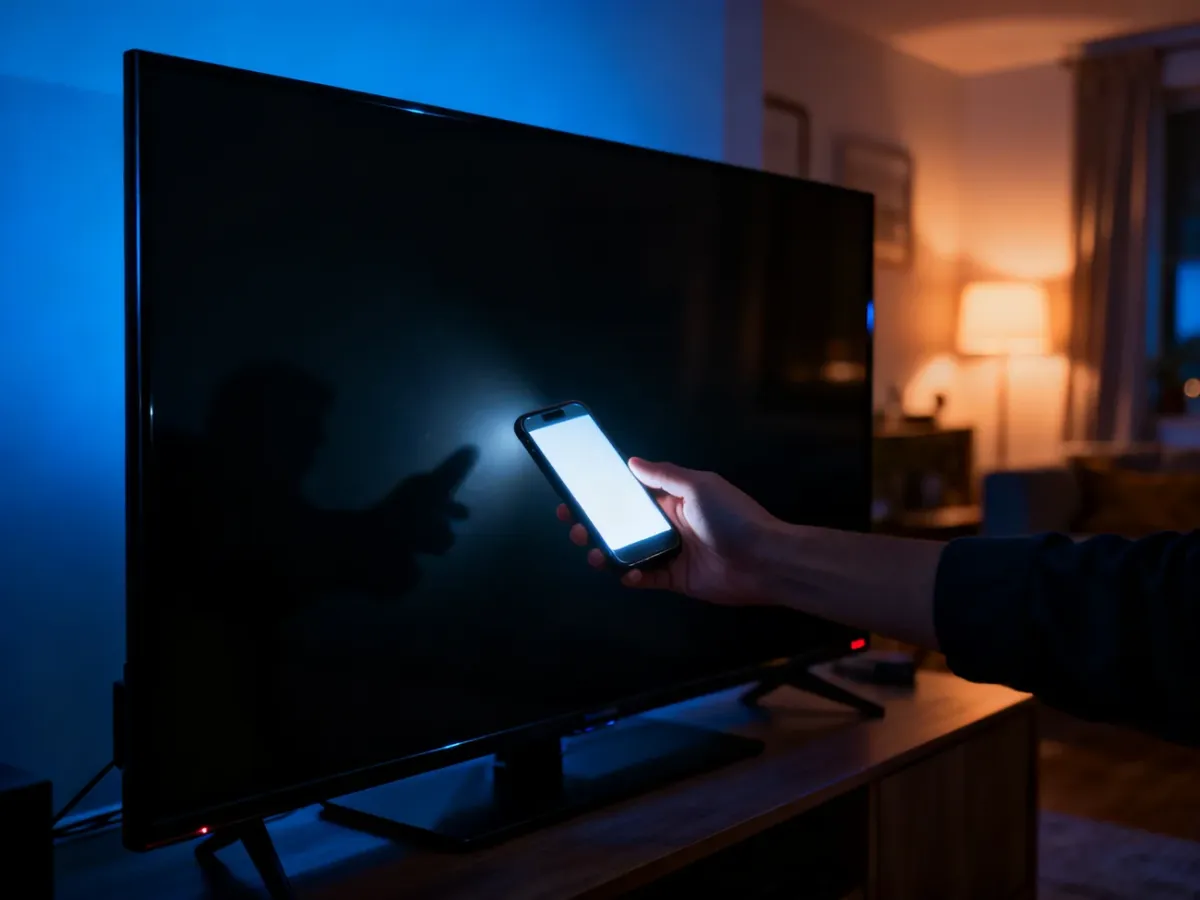 Test latarką wykonywany na prawie czarnym ekranie telewizora