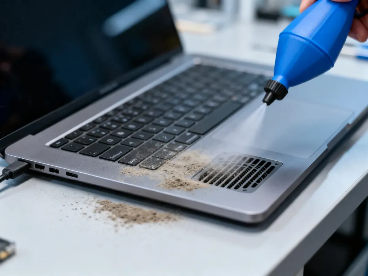 Czyszczenie układu chłodzenia laptopa sprężonym powietrzem