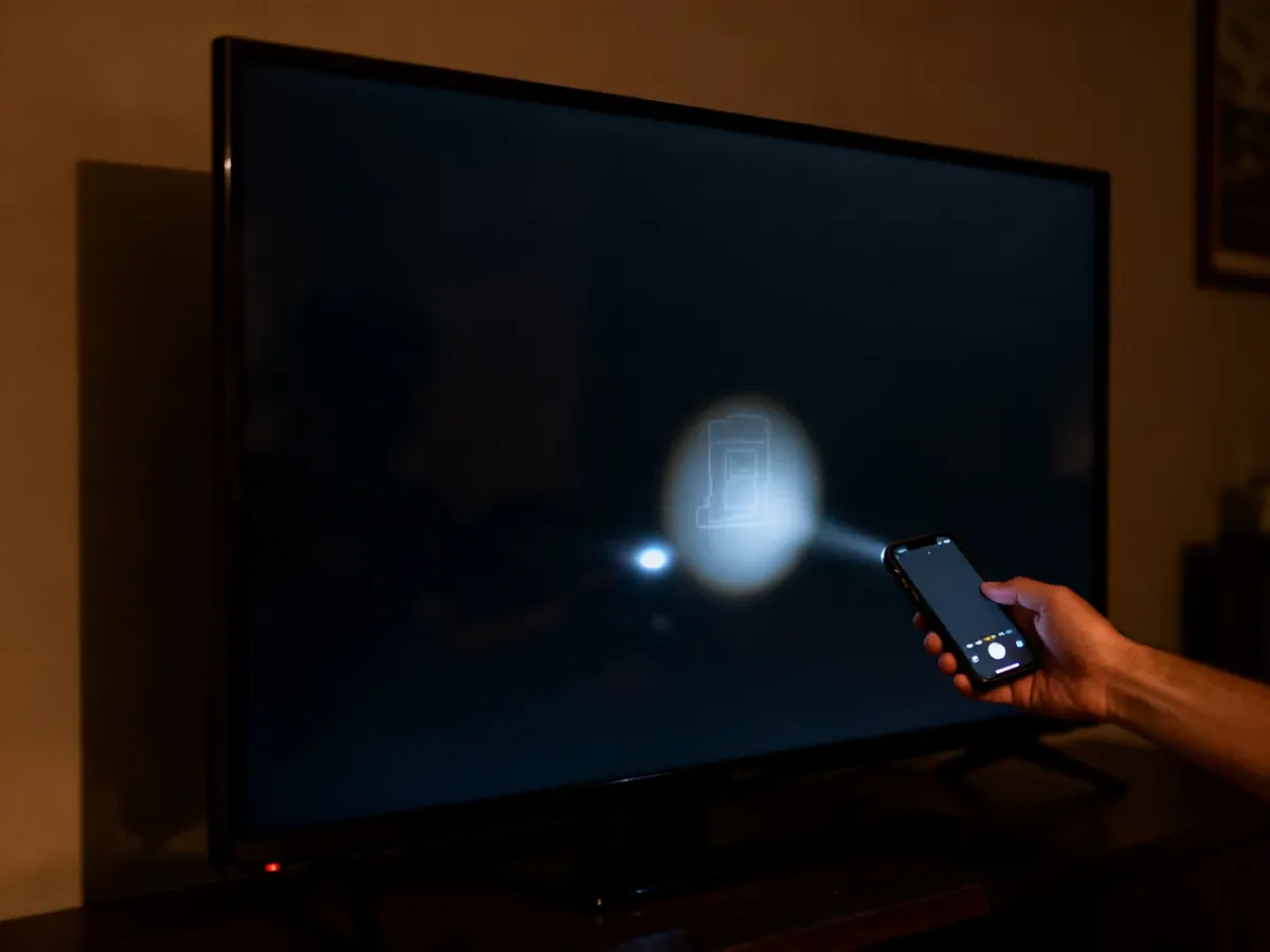 Test latarki na czarnym ekranie telewizora