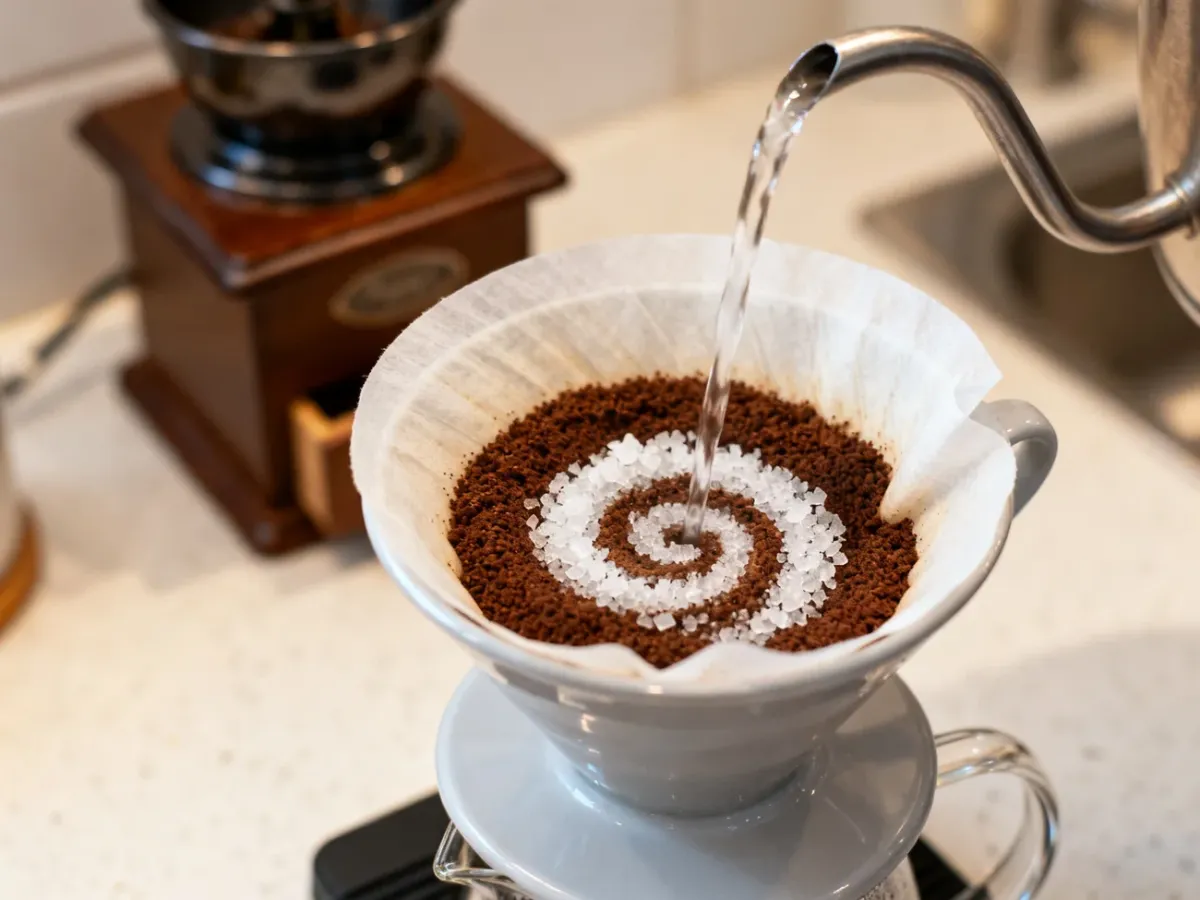 Drip V60 with medium-ground coffee being brewed