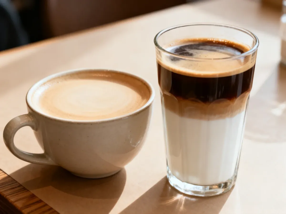Porównanie jednolitego caffe latte i warstwowego latte macchiato