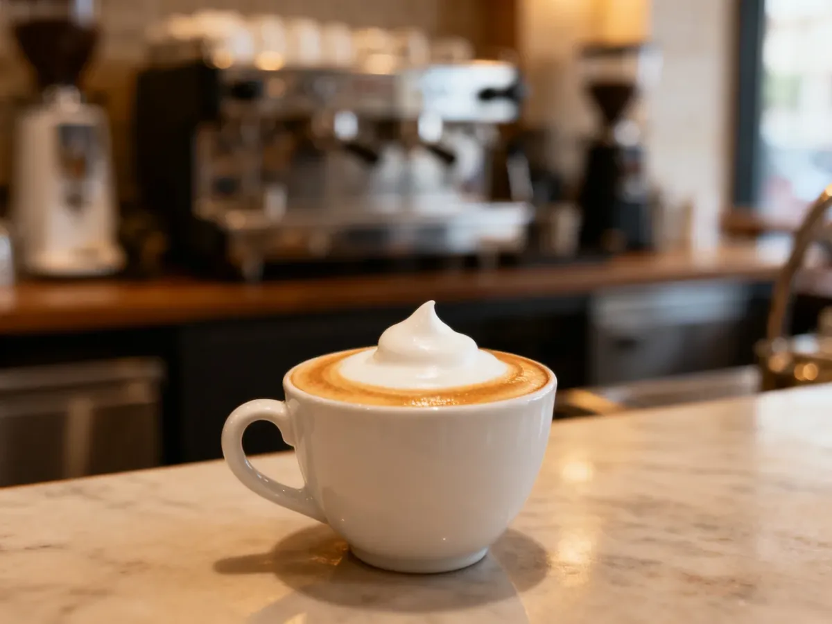 Mała filiżanka espresso macchiato z odrobiną mlecznej pianki