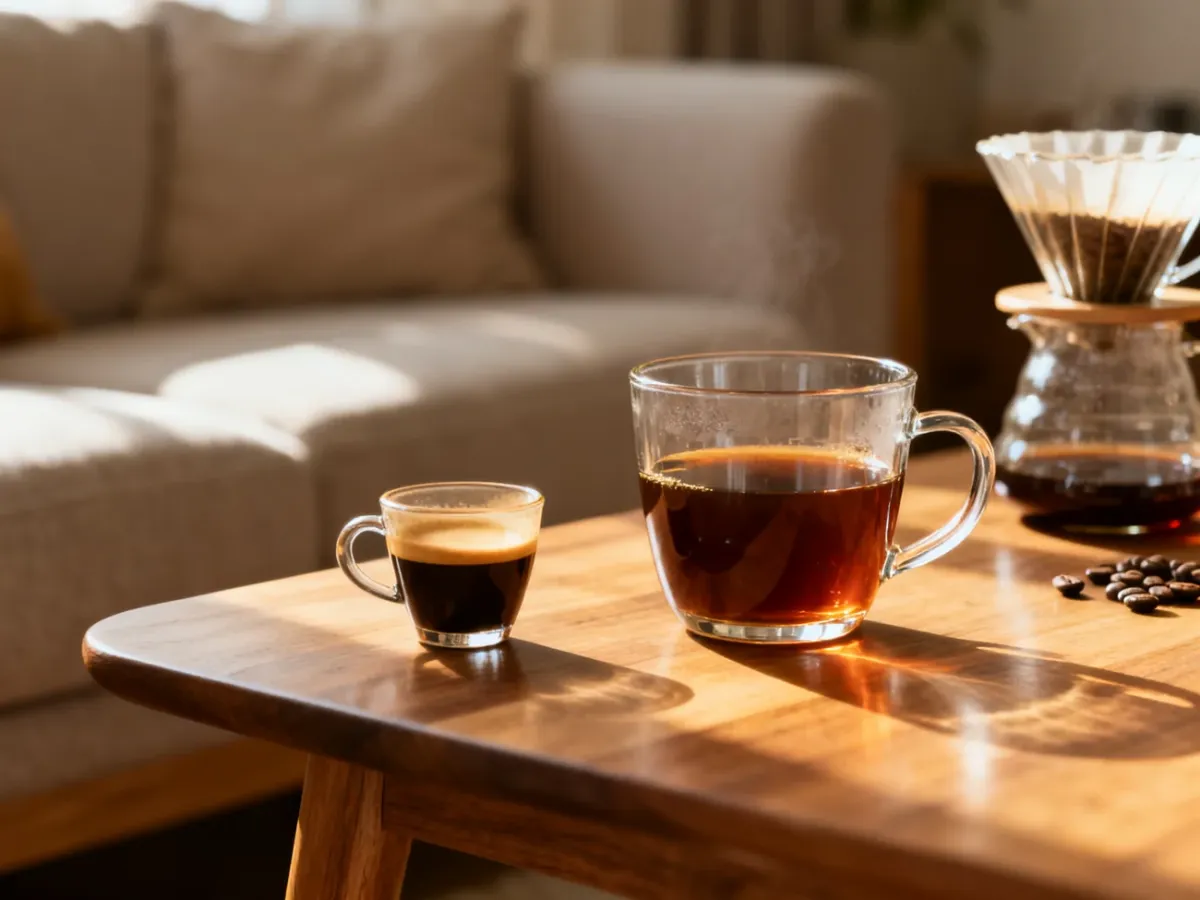 Filiżanka kawy filtrowanej obok małej filiżanki espresso