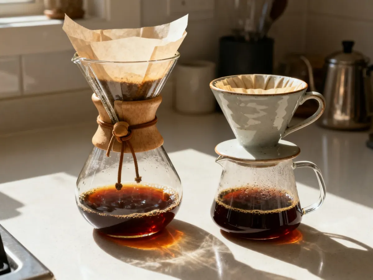 Chemex i dripper V60 podczas przygotowywania kawy przelewowej