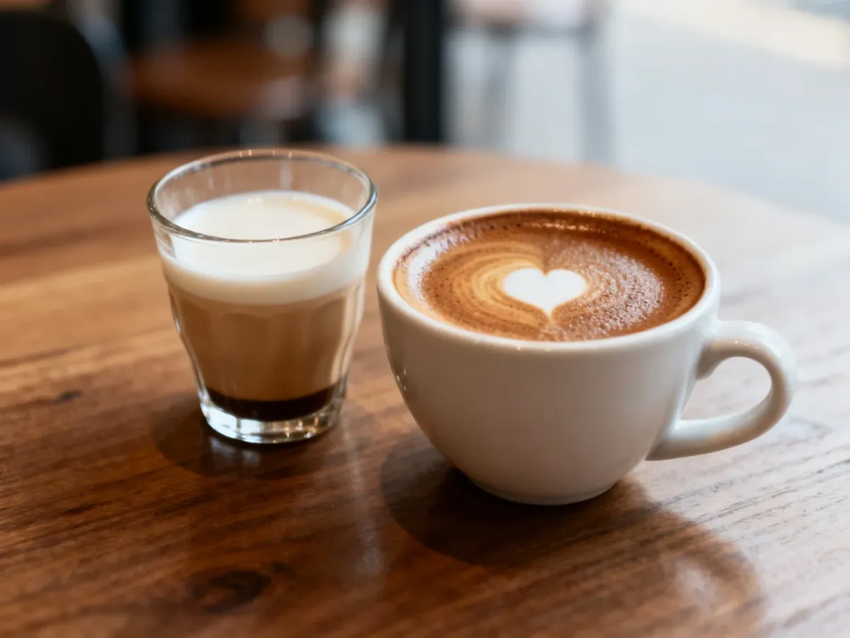 Espresso macchiato i cortado ustawione obok siebie