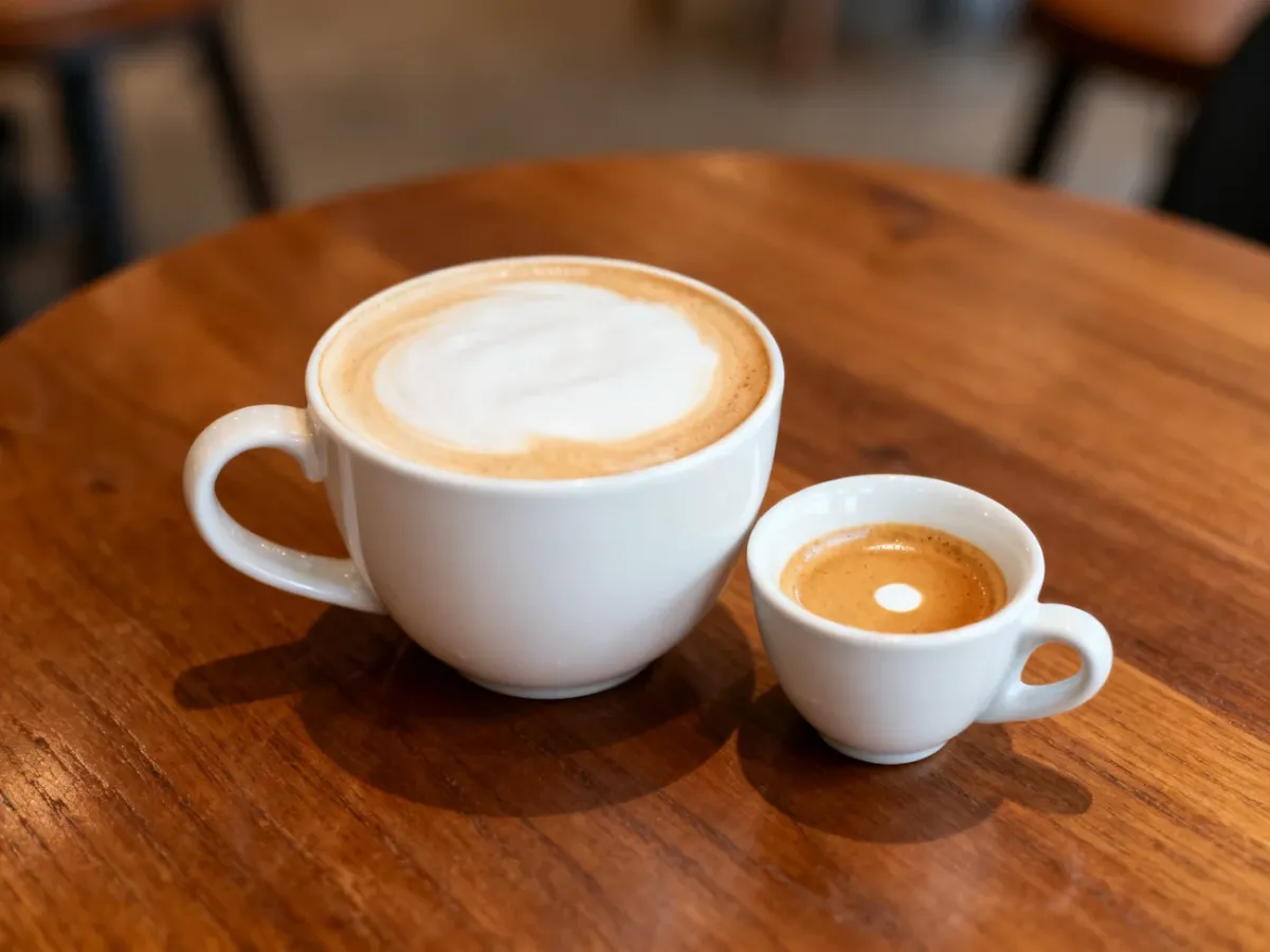 Cappuccino i espresso macchiato ustawione obok siebie