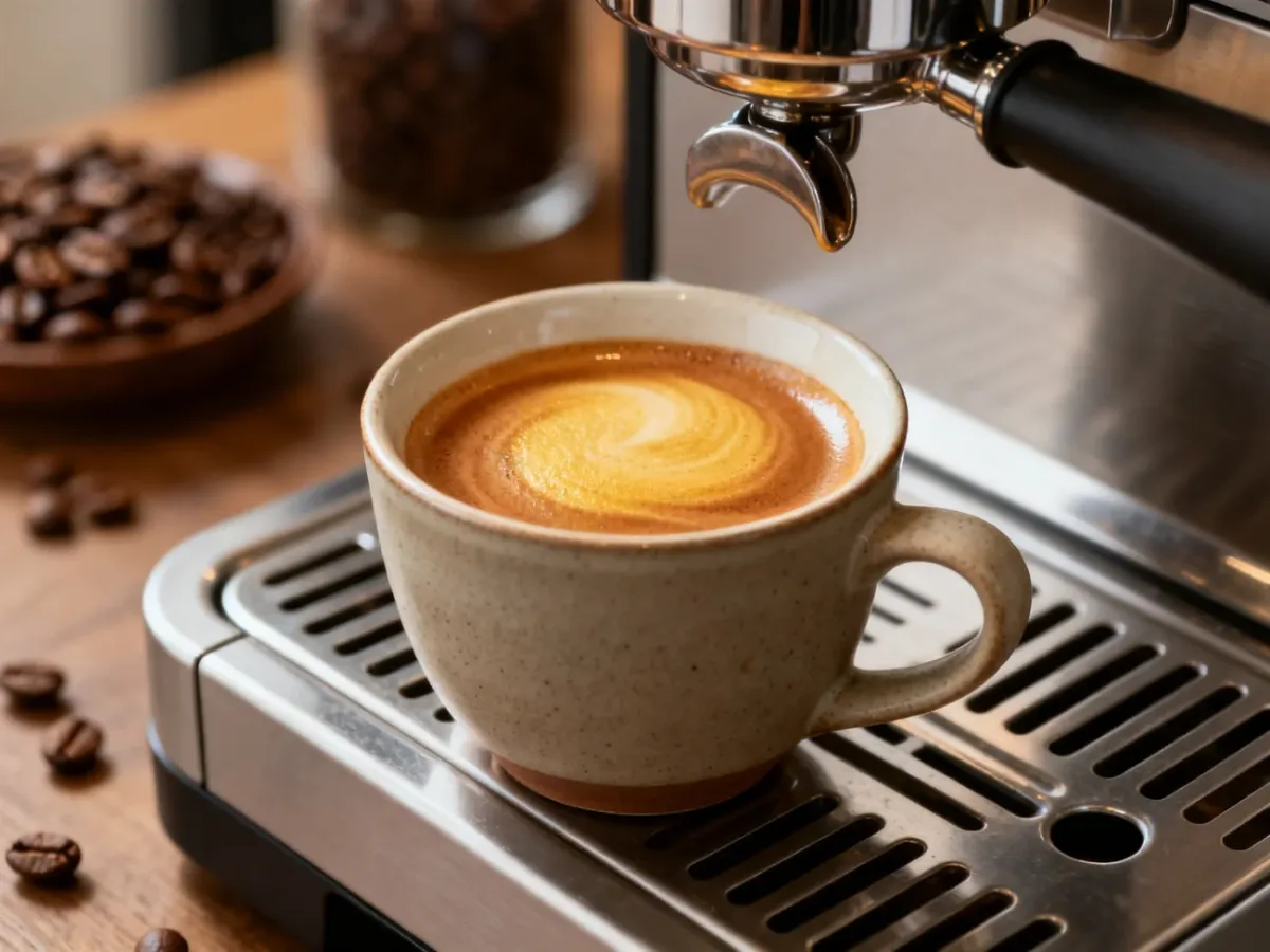Filiżanka świeżo przygotowanej Caffè Crema z jasną cremą