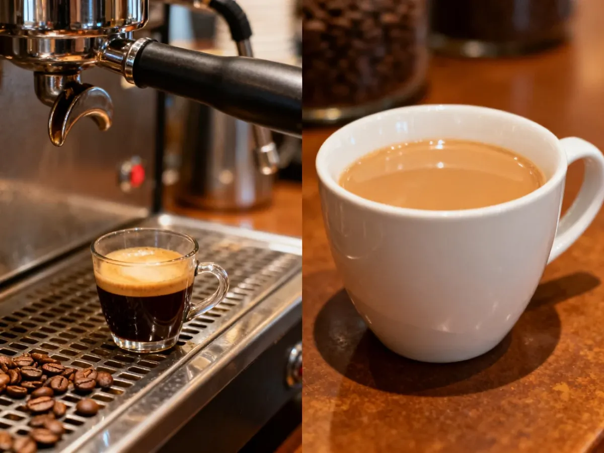 Filiżanka caffe lungo obok większej filiżanki americano