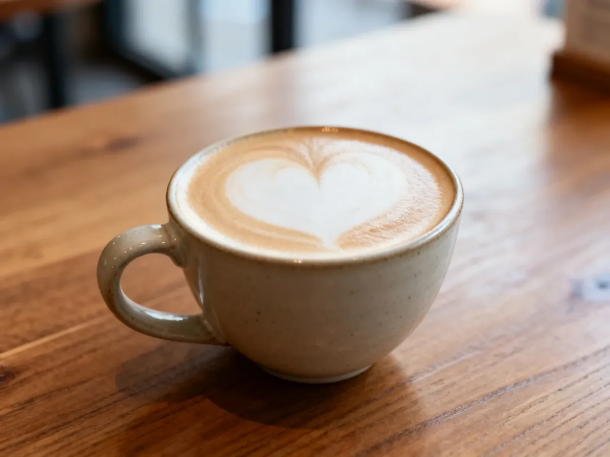 Flat white w ceramicznej filiżance z delikatnym latte artem