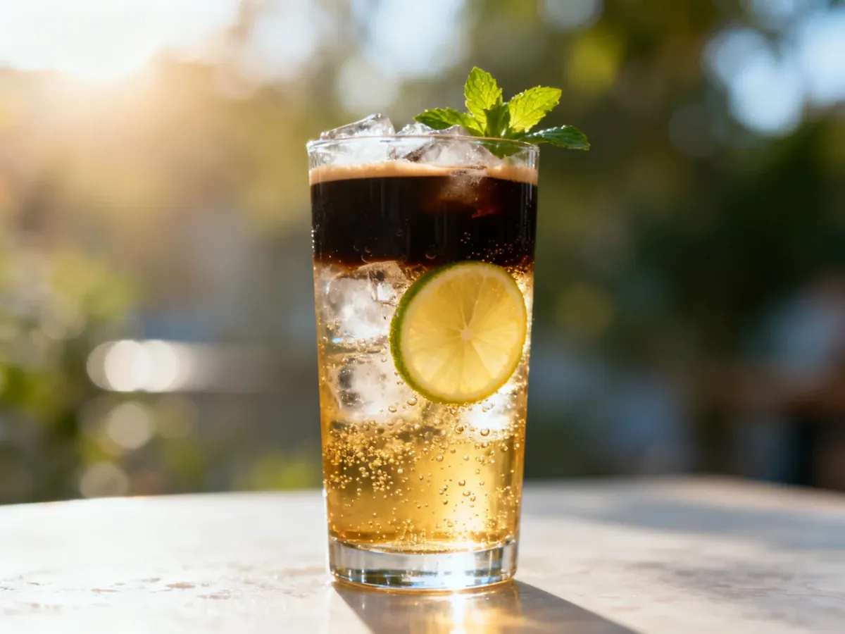 Espresso tonic z warstwą kawy, tonikiem, lodem i cytrusem