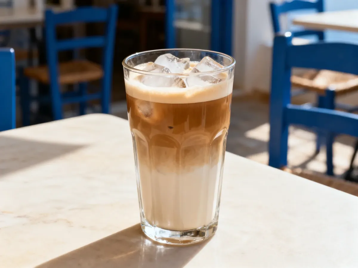 Freddo espresso w wysokiej szklance z lodem i delikatną pianką