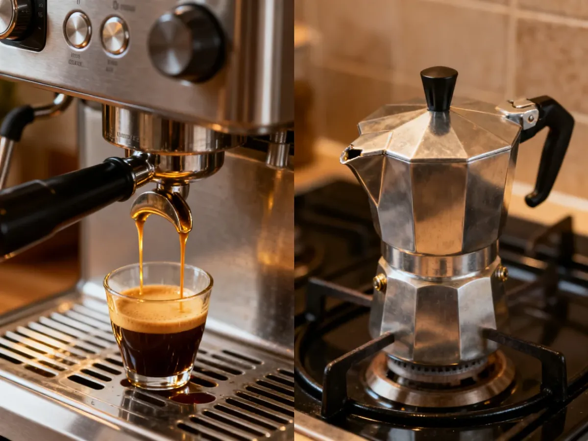 Porównanie espresso z ekspresu i kawy przygotowywanej w kawiarce